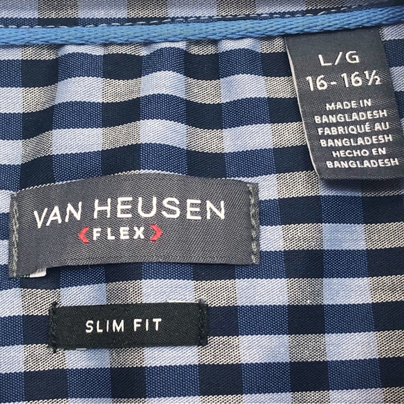 Van Heusen Flex Slim Fit Blue Check Plaid Button Down Shirt - Picture 4 of 16